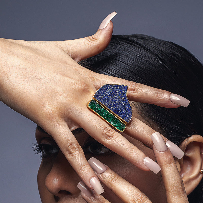 Crown Jewel - Lapis Lazuli And Emerald Ring