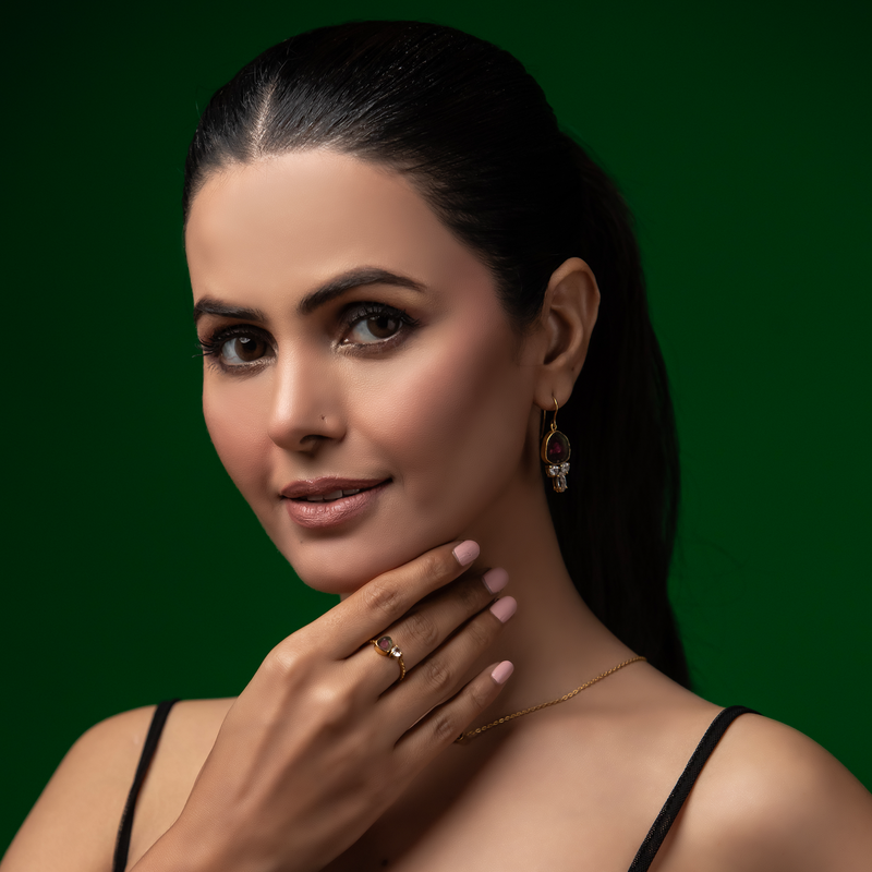 Shabnam - Silver Gold Plated Tourmaline Ring