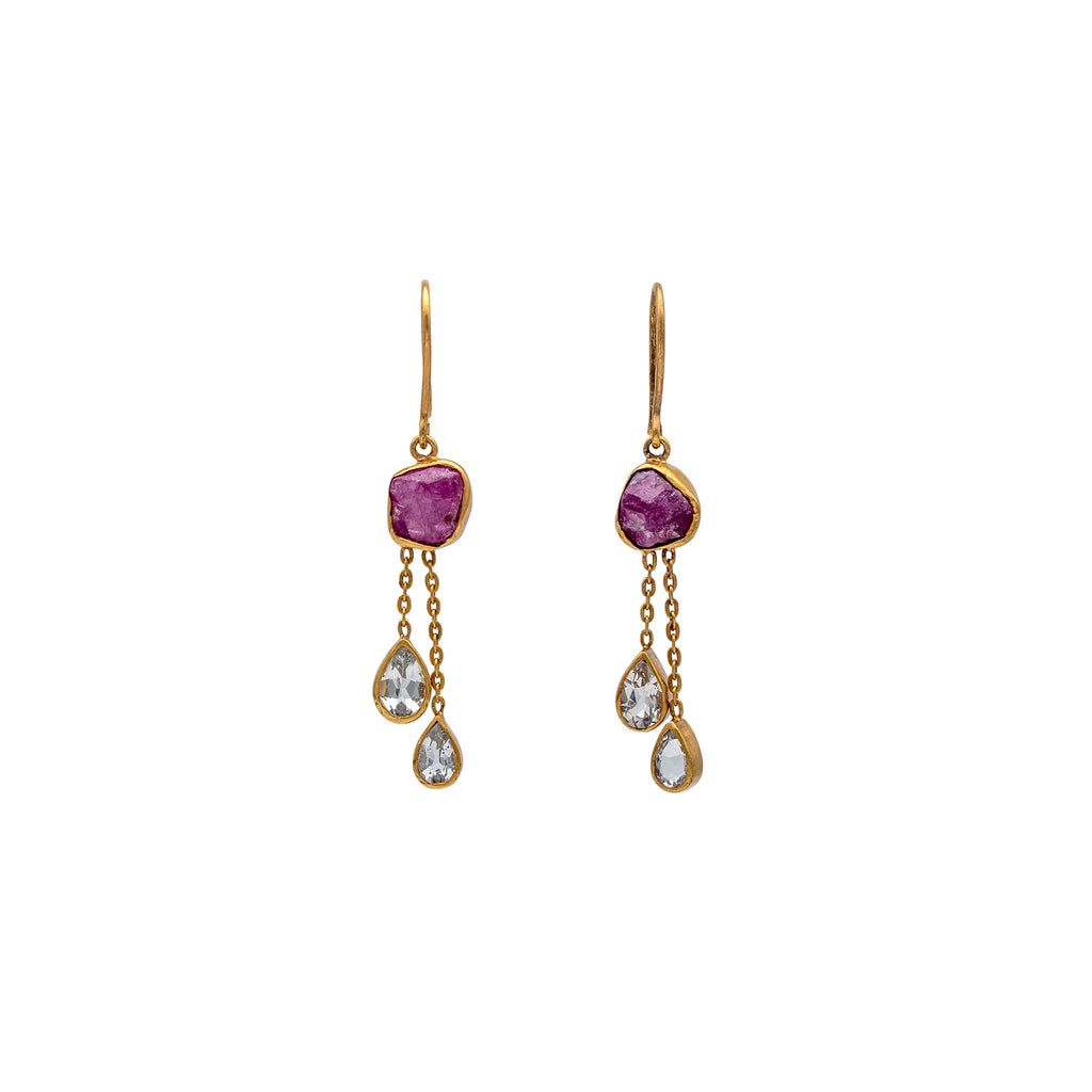 Silver Earring | Gold Plated | Gemstone Earring | Ruby | Topaz | Hand Crafted