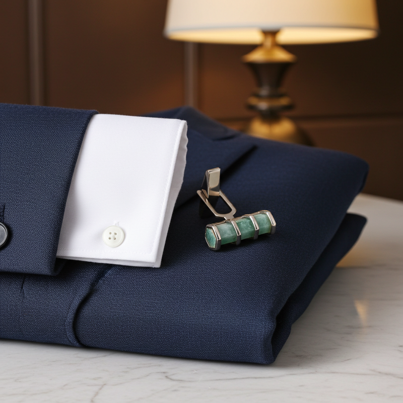 Aventurine Silver Cufflinks