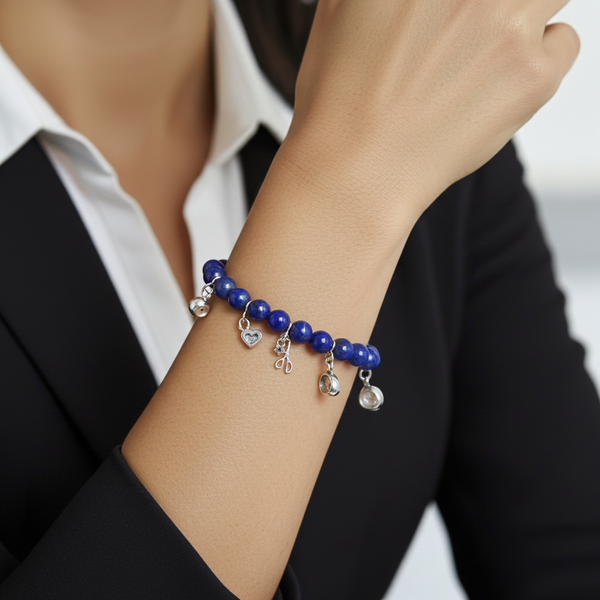 Deep Blue Halo - Silver Lapis Lazuli Bracelet