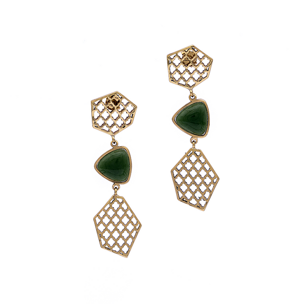Brass Earrings| Nephrite Jade Earrings| Islamic Geometric Patterns| Pietra Dura