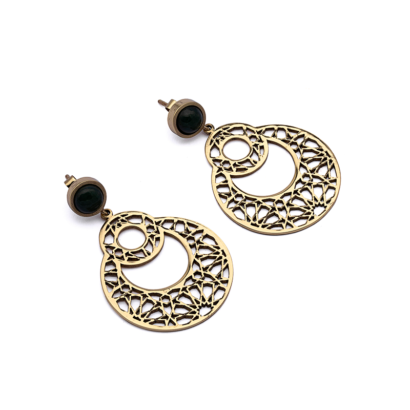 Brass Earrings| Nephrite Jade Earrings| Islamic Geometric Patterns| Pietra Dura
