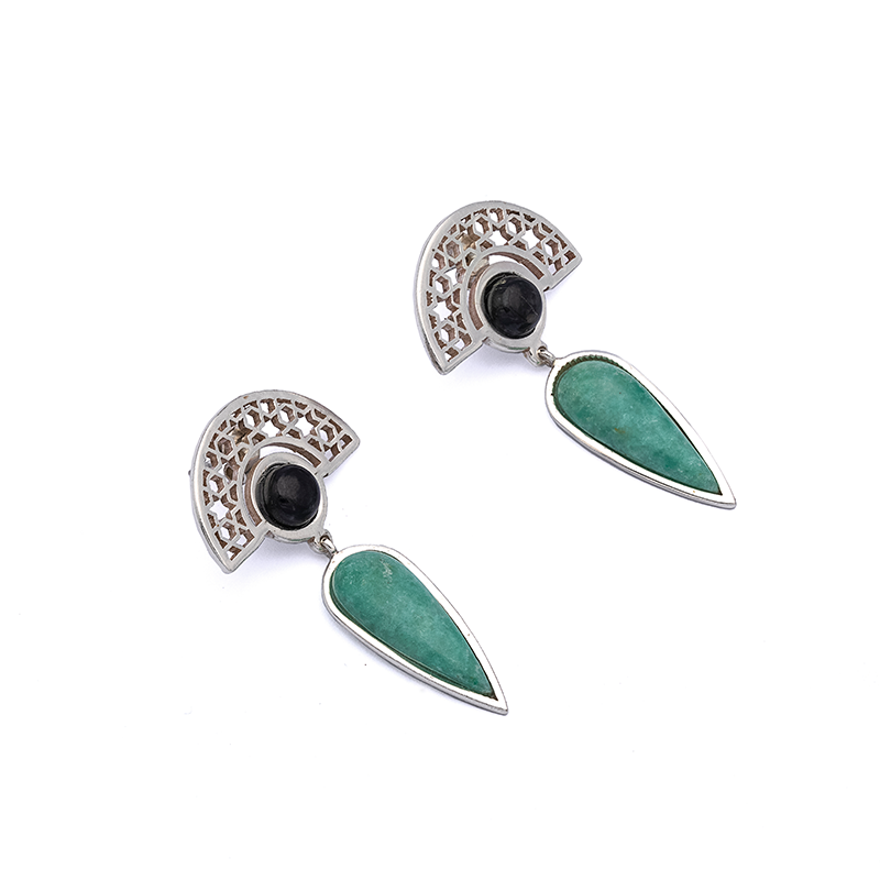 Silver Earrings| Aventurine Earrings| Islamic Geometric Patterns| Pietra Dura