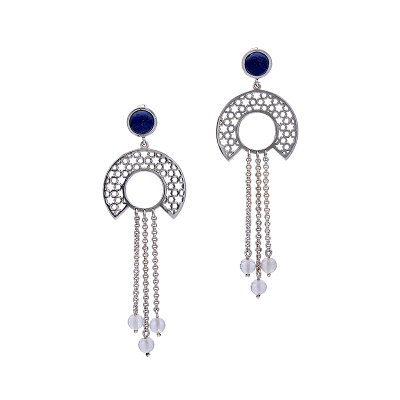 Silver Earrings| Lapis Lazuli Earrings| Islamic Geometric Patterns| Pietra Dura