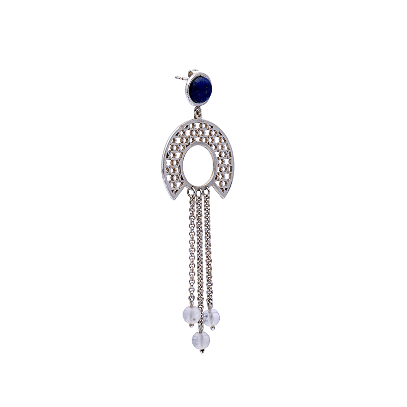 Silver Earrings| Lapis Lazuli Earrings| Islamic Geometric Patterns| Pietra Dura
