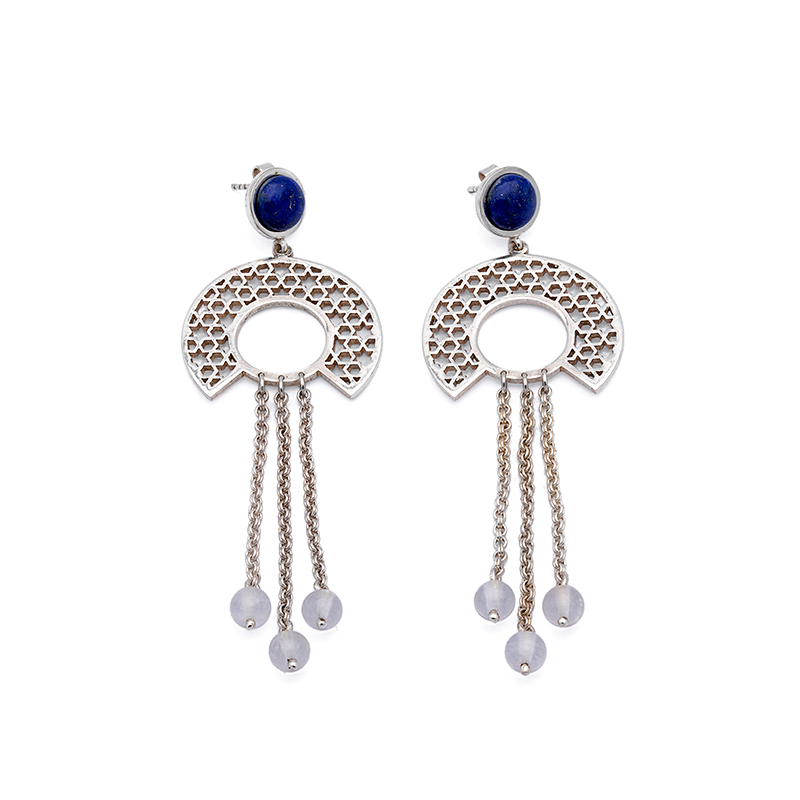 Silver Earrings| Lapis Lazuli Earrings| Islamic Geometric Patterns| Pietra Dura