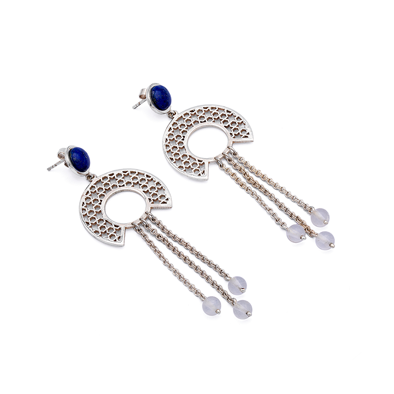 Silver Earrings| Lapis Lazuli Earrings| Islamic Geometric Patterns| Pietra Dura