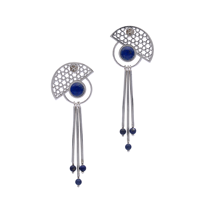 Silver Earrings| Lapis Lazuli Earrings| Islamic Geometric Patterns| Pietra Dura