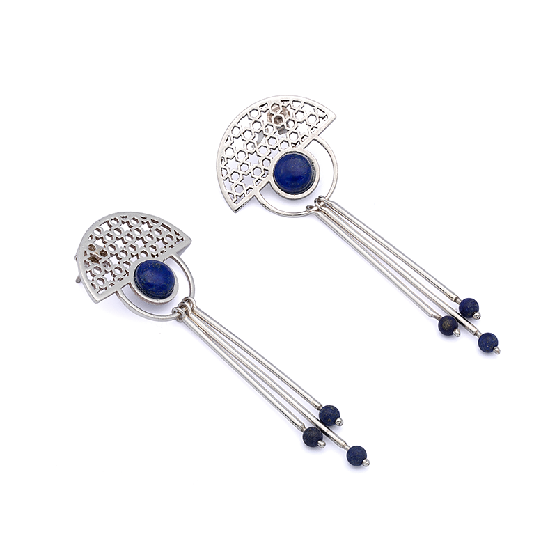 Silver Earrings| Lapis Lazuli Earrings| Islamic Geometric Patterns| Pietra Dura
