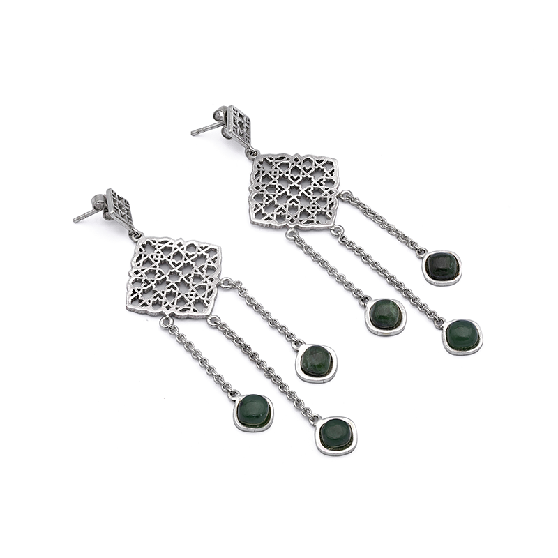 Silver Earrings| Nephrite Jade Earrings| Islamic Geometric Patterns| Pietra Dura