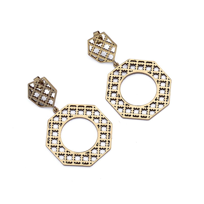 Brass Earrings| Islamic Geometric Patterns| Pietra Dura