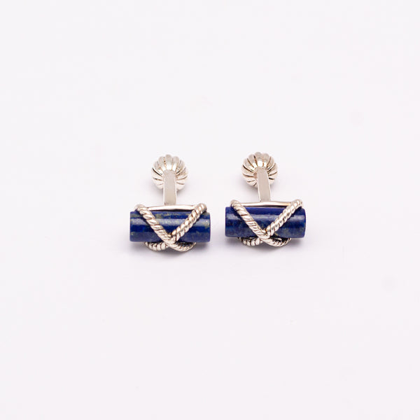 Silver cufflinks for men, gemstone lapis lazuli