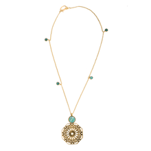 Load image into Gallery viewer, Geometric pattern necklace with gemstones, aventurine necklace, brass necklace