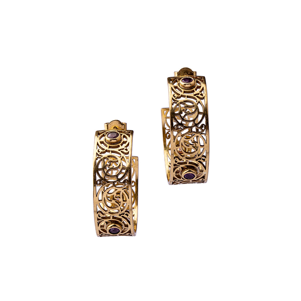 Amethyst Earrings | Brass Earrings | Geometric Patterns | Sheesh Mahal