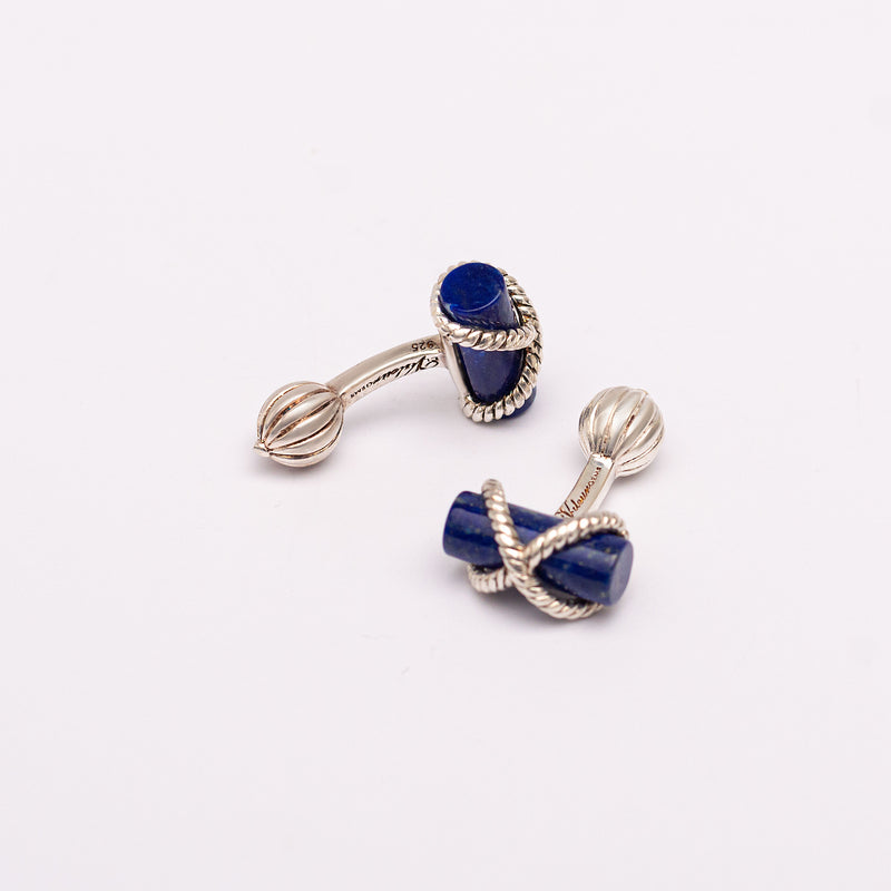 Silver cufflinks for men, gemstone lapis lazuli