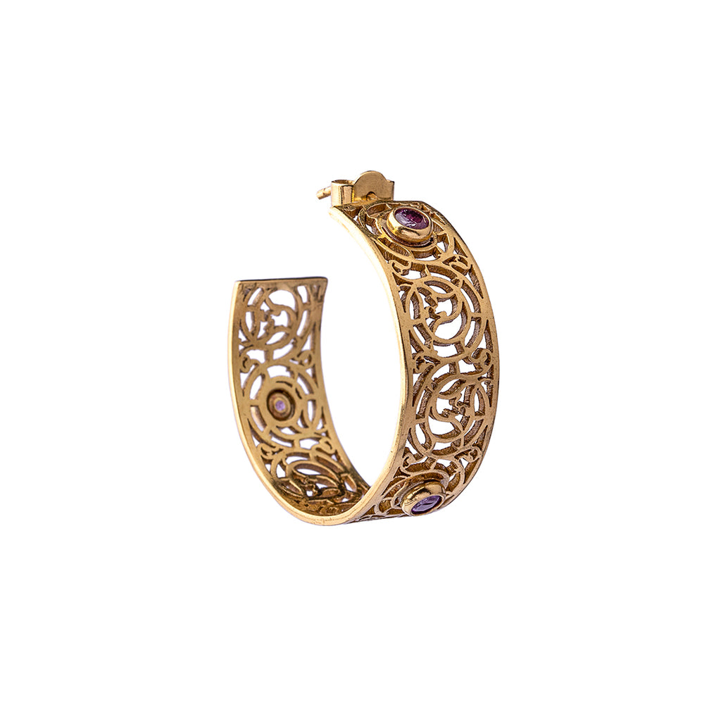 Amethyst Earrings | Brass Earrings | Geometric Patterns | Sheesh Mahal