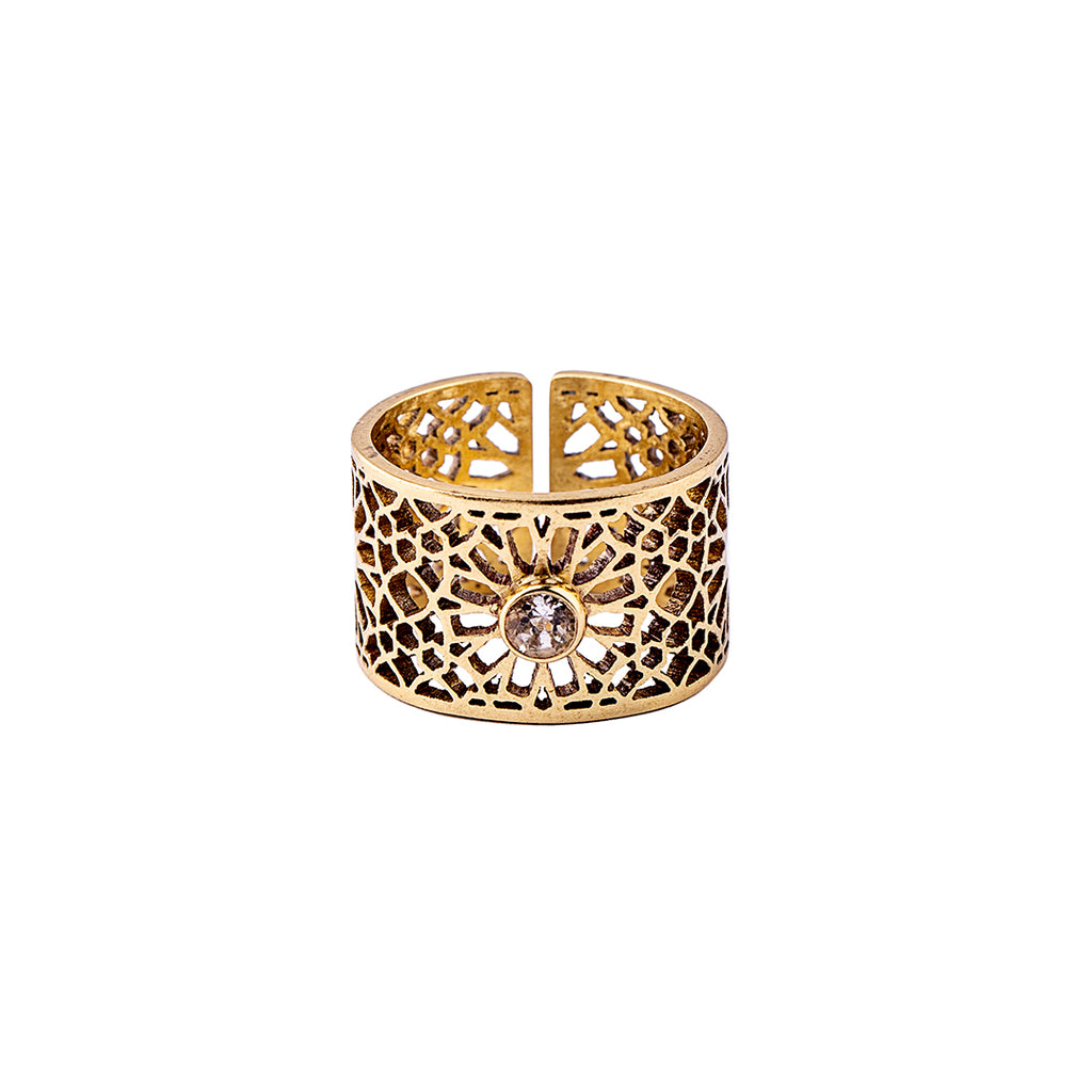 Topaz Ring | Brass Ring | Geometric Pattern | Sheesh Mahal