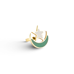 Adjustable pakistan flag ring with aventurine and marble inlay-Pietra dura
