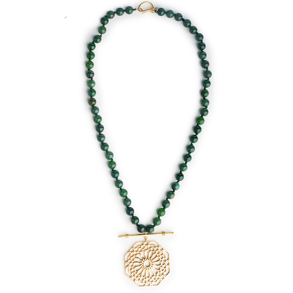 Gemstone necklace, nephrite jade necklace, geometric pattern necklace