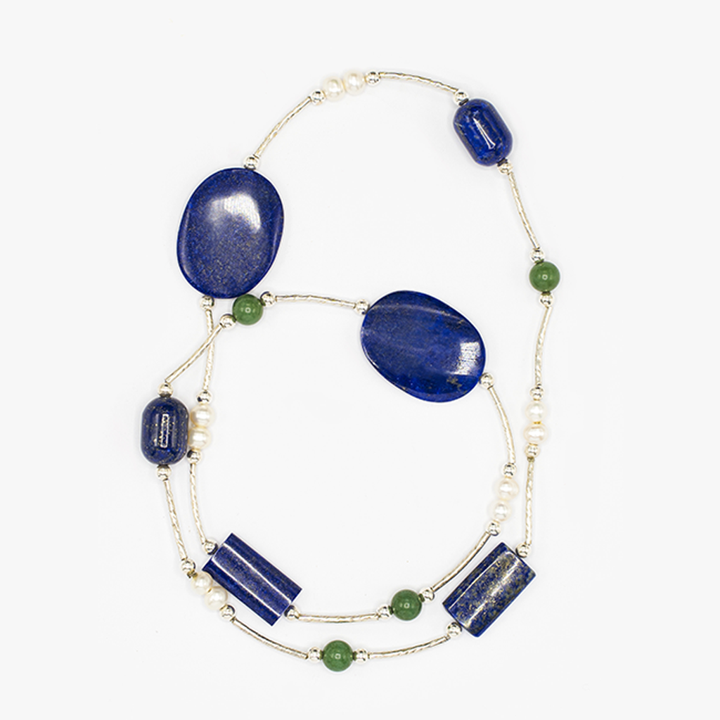 Handmade Silver Necklace| Natural Gemstone Necklace| Lapis Lazuli| Aventurine| Pearl