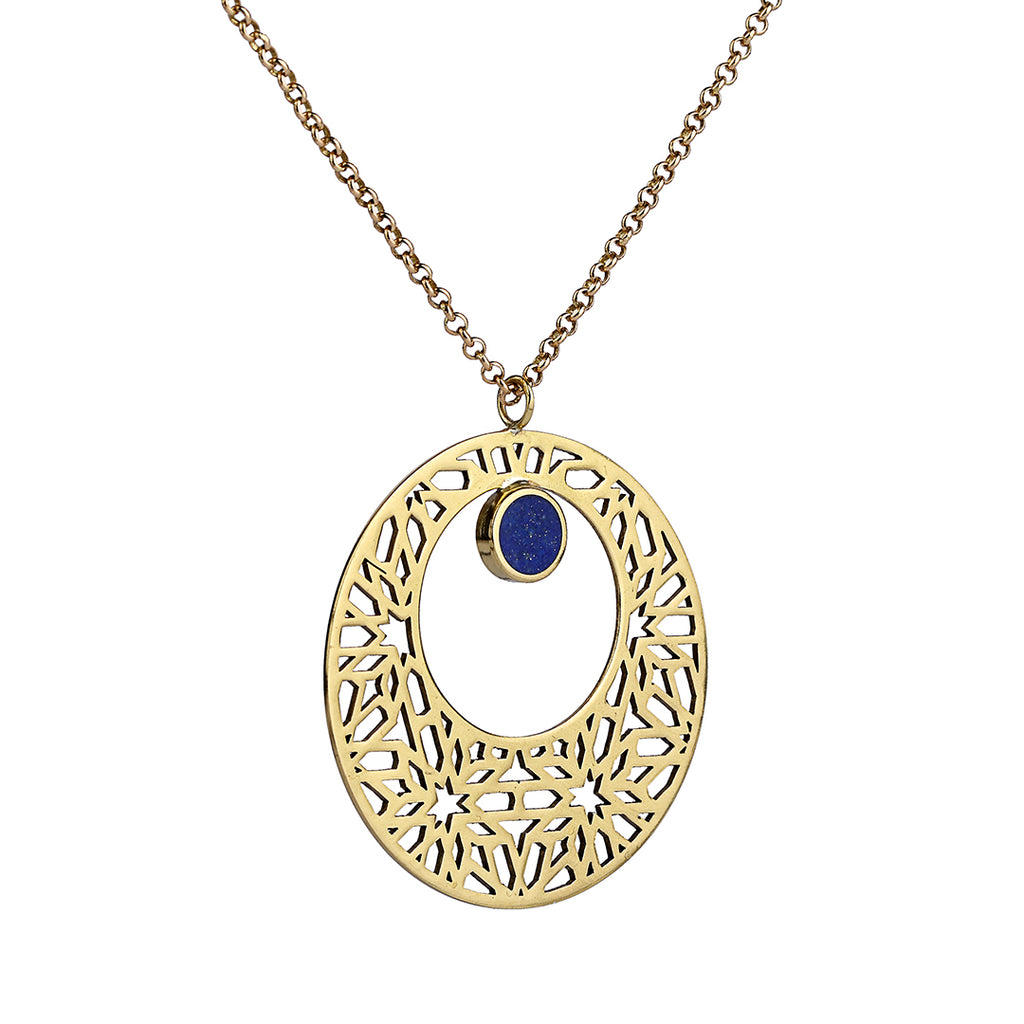 Lapis Lazuli Pendant| Brass Pendant| Pietra Dura| Geometric Patterns