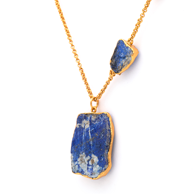 Silver Gold Plated Necklace| Lapis Lazuli Necklace| Gemstone Necklace| Handmade