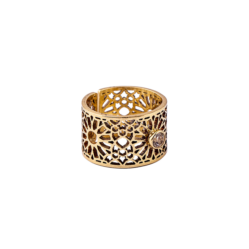 Topaz Ring | Brass Ring | Geometric Pattern | Sheesh Mahal