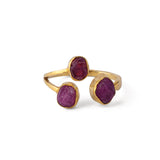 Radiant Ruby Trio - Silver Gold Plated Ring