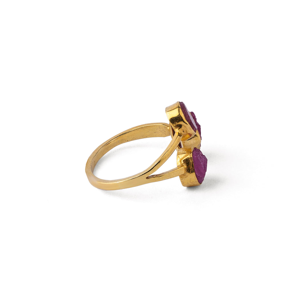 Radiant Ruby Trio - Silver Gold Plated Ring