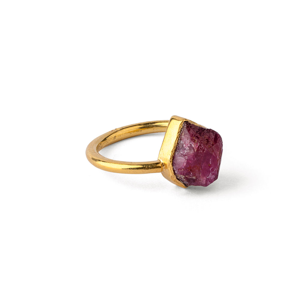 Ruby Solitaire - Silver Gold Plated Ring