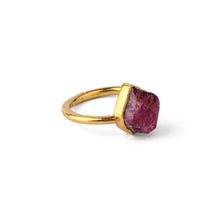 Load image into Gallery viewer, Ruby Solitaire - Silver Gold Plated Ring