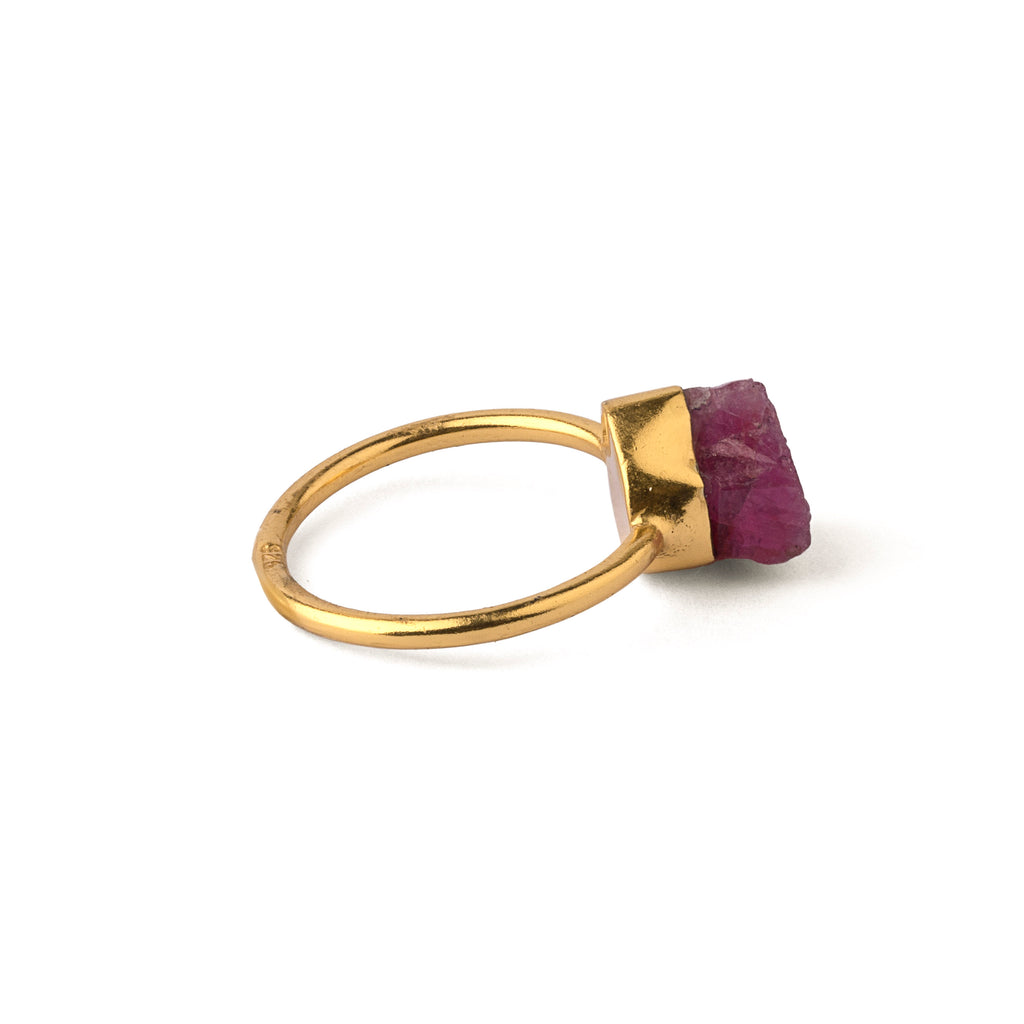 Regal Afghan - Ruby Encased in Silver Gold Plated Ring