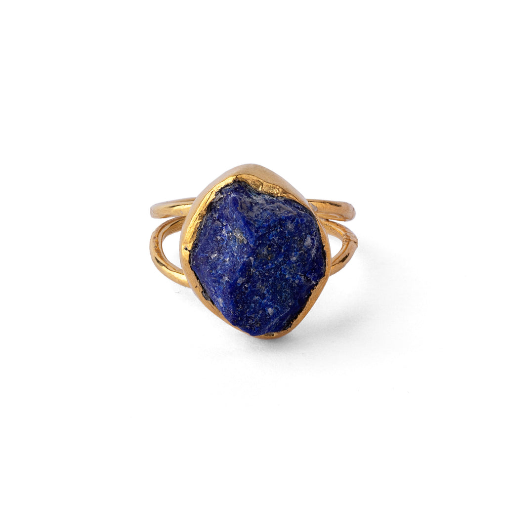 Celestial Stone - Rough Lapis Lazuli Ring with Silver Gold Plating