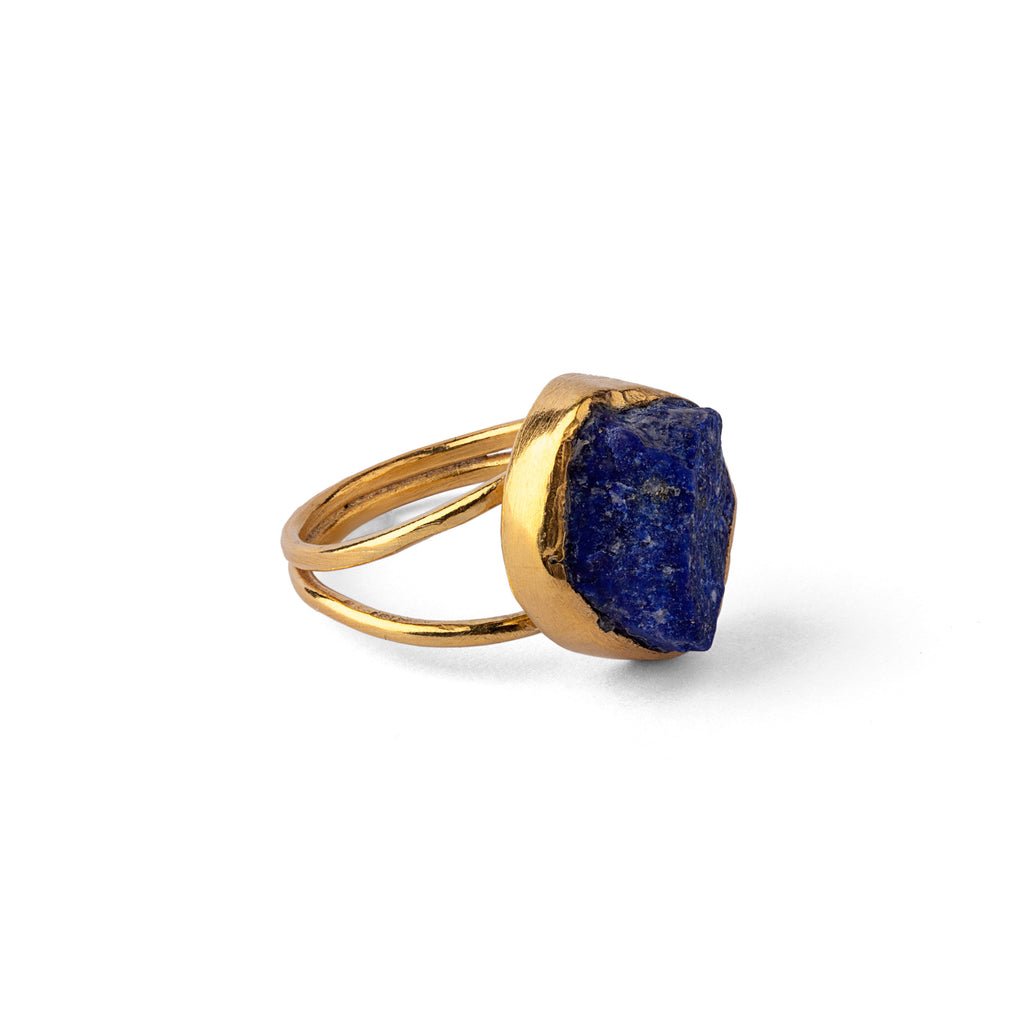 Celestial Stone - Rough Lapis Lazuli Ring with Silver Gold Plating