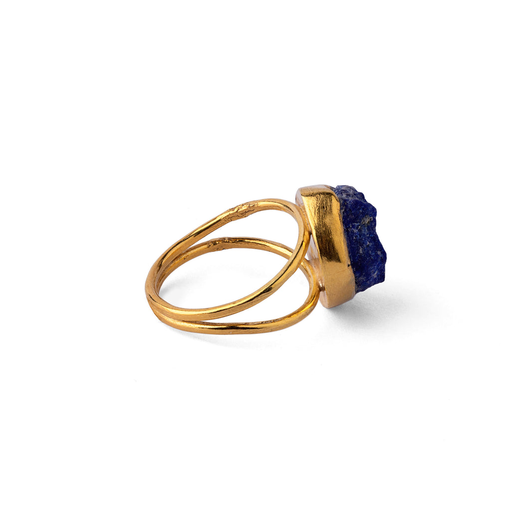 Celestial Stone - Rough Lapis Lazuli Ring with Silver Gold Plating