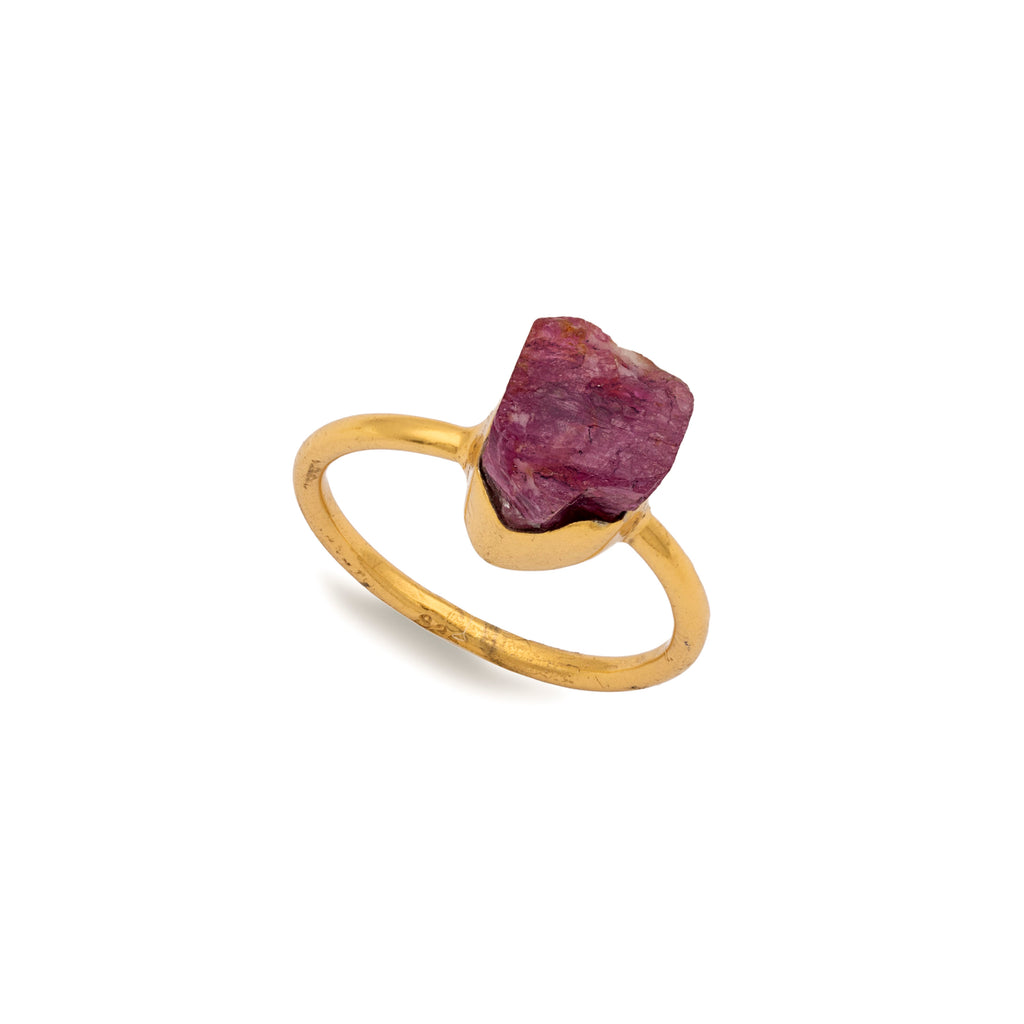 Regal Afghan - Ruby Encased in Silver Gold Plated Ring