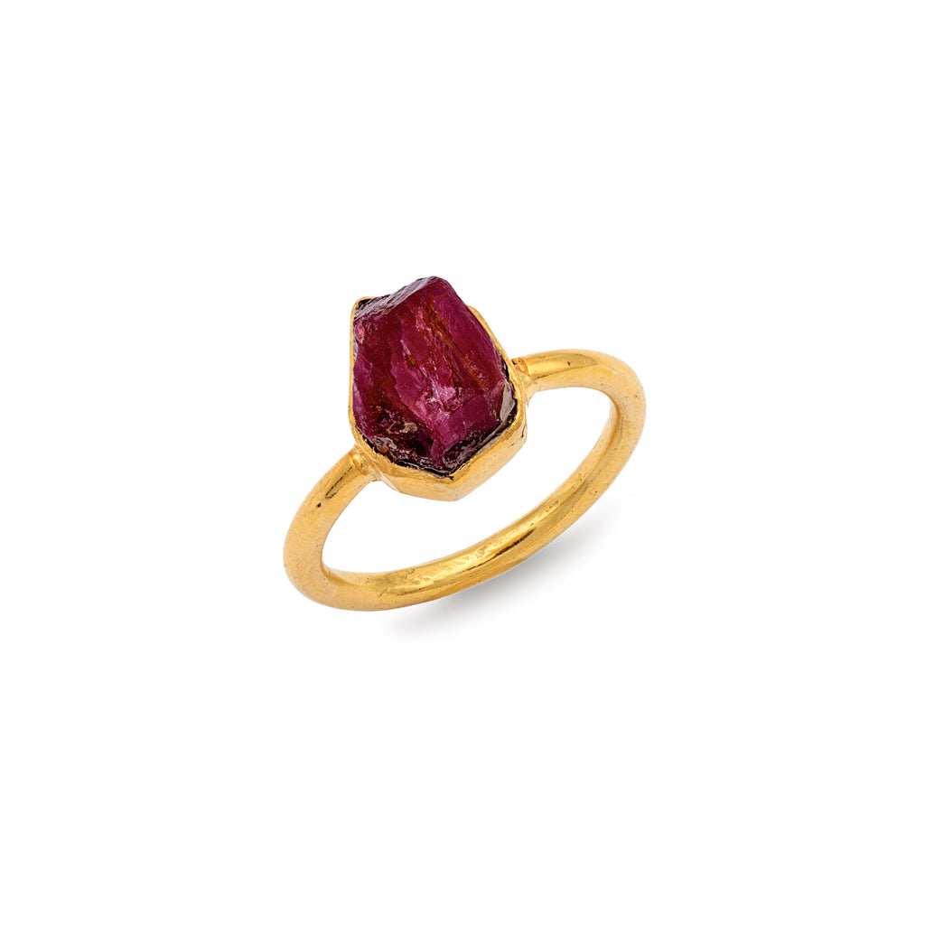 Ruby Solitaire - Silver Gold Plated Ring