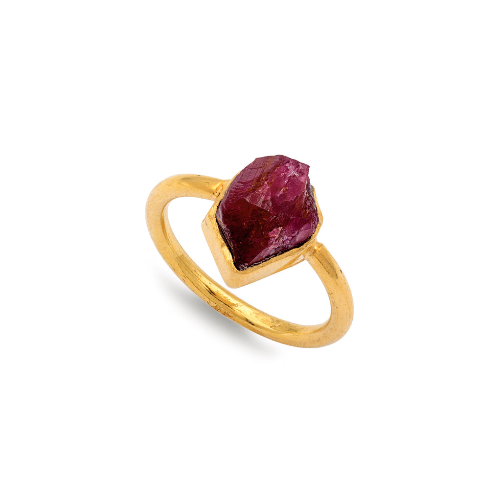 Ruby Solitaire - Silver Gold Plated Ring