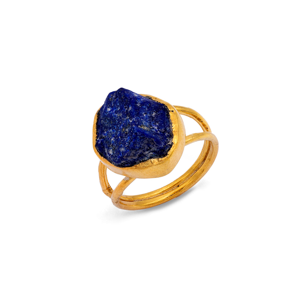 Celestial Stone - Rough Lapis Lazuli Ring with Silver Gold Plating