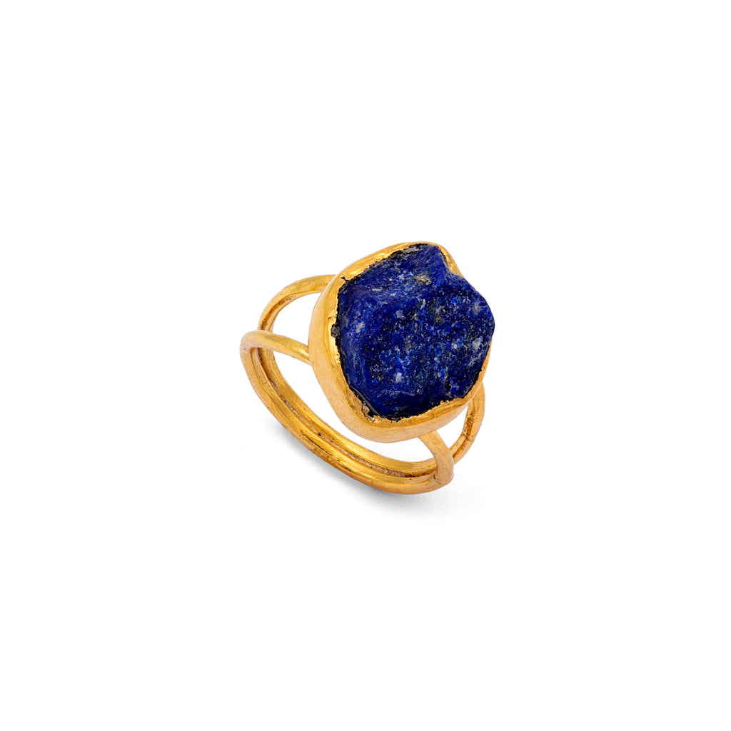 Celestial Stone - Rough Lapis Lazuli Ring with Silver Gold Plating