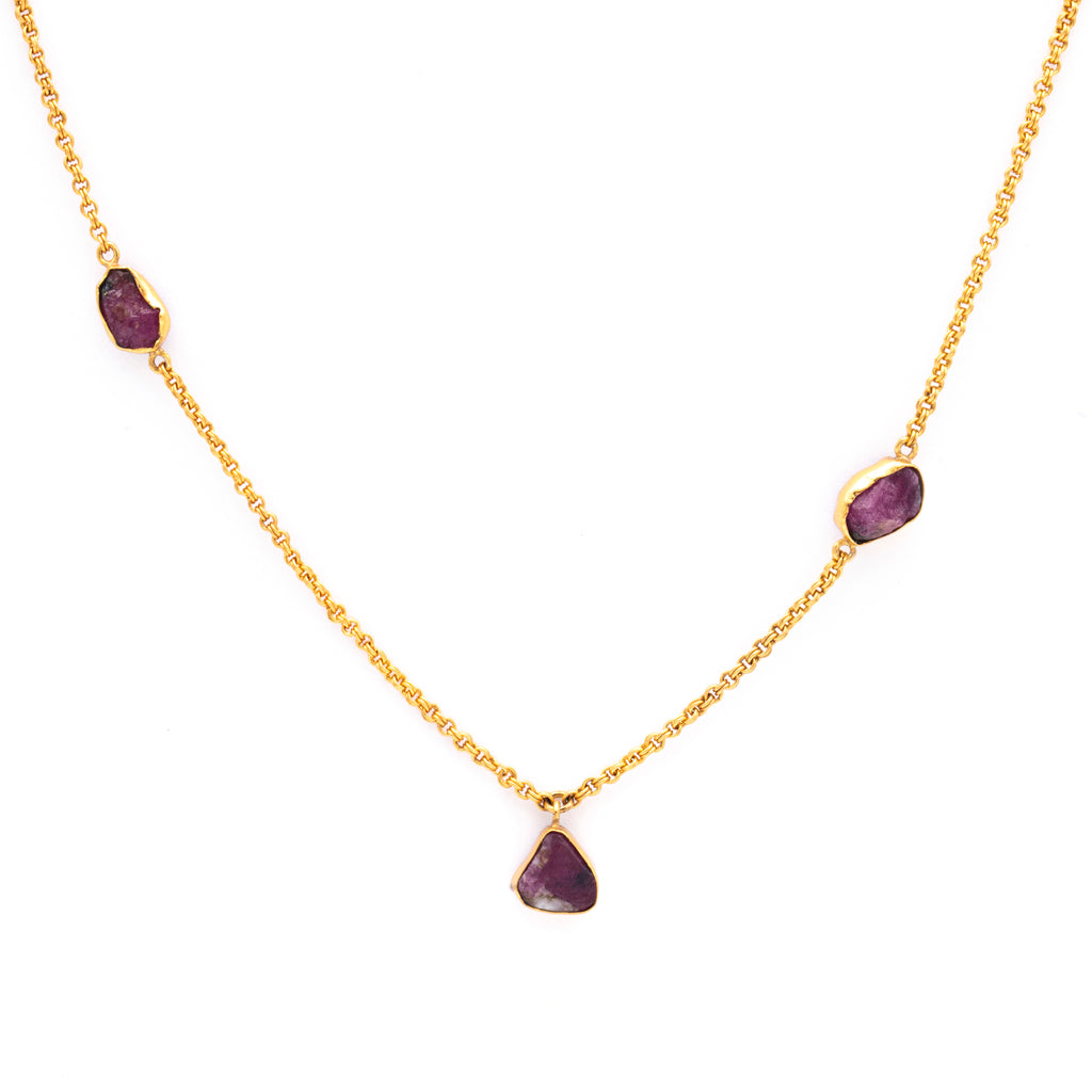 Silver Gold Plated Necklace| Ruby Necklace| Gemstone Necklace| Handmade