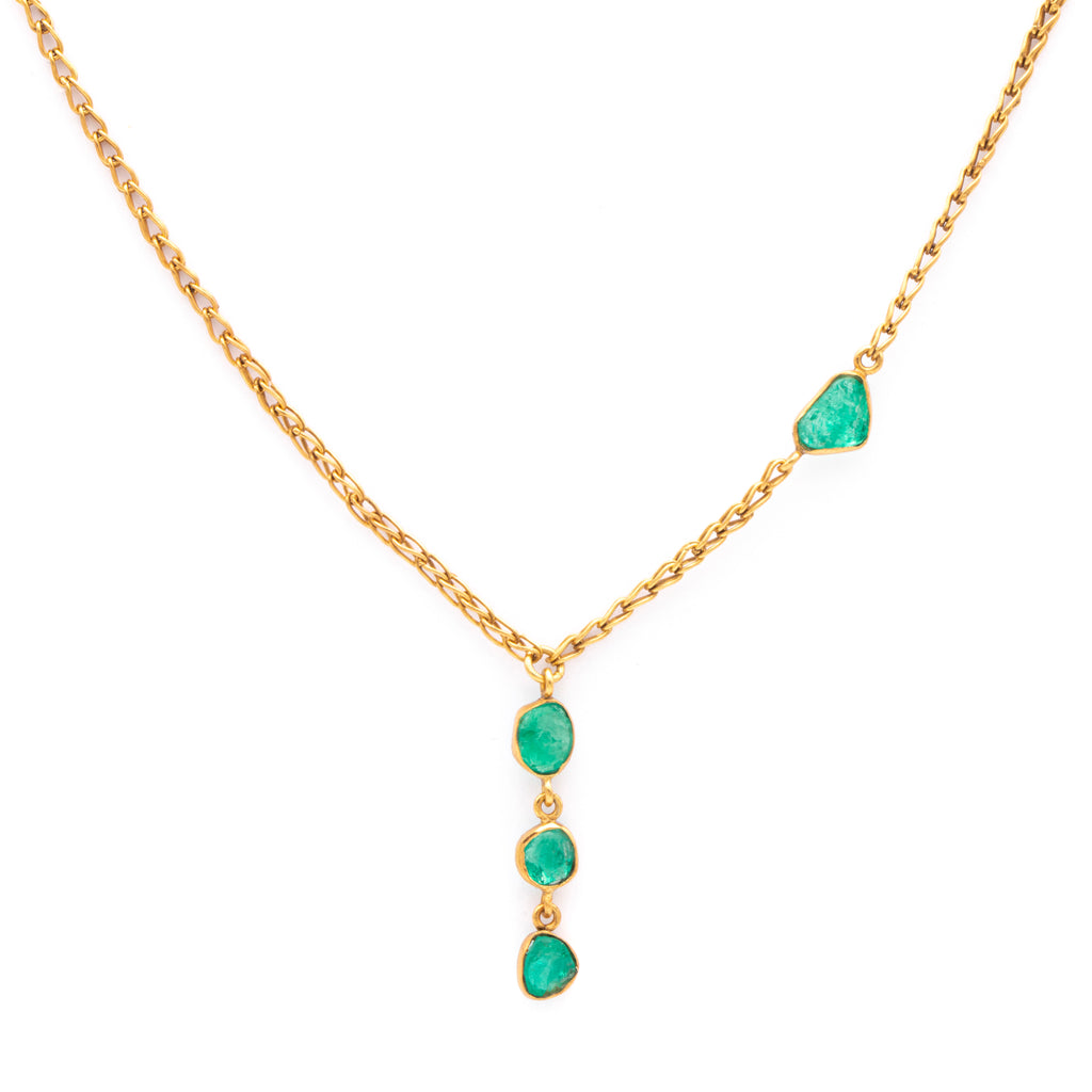 Silver Gold Plated Necklace| Emerald Necklace| Gemstone Necklace| Handmade