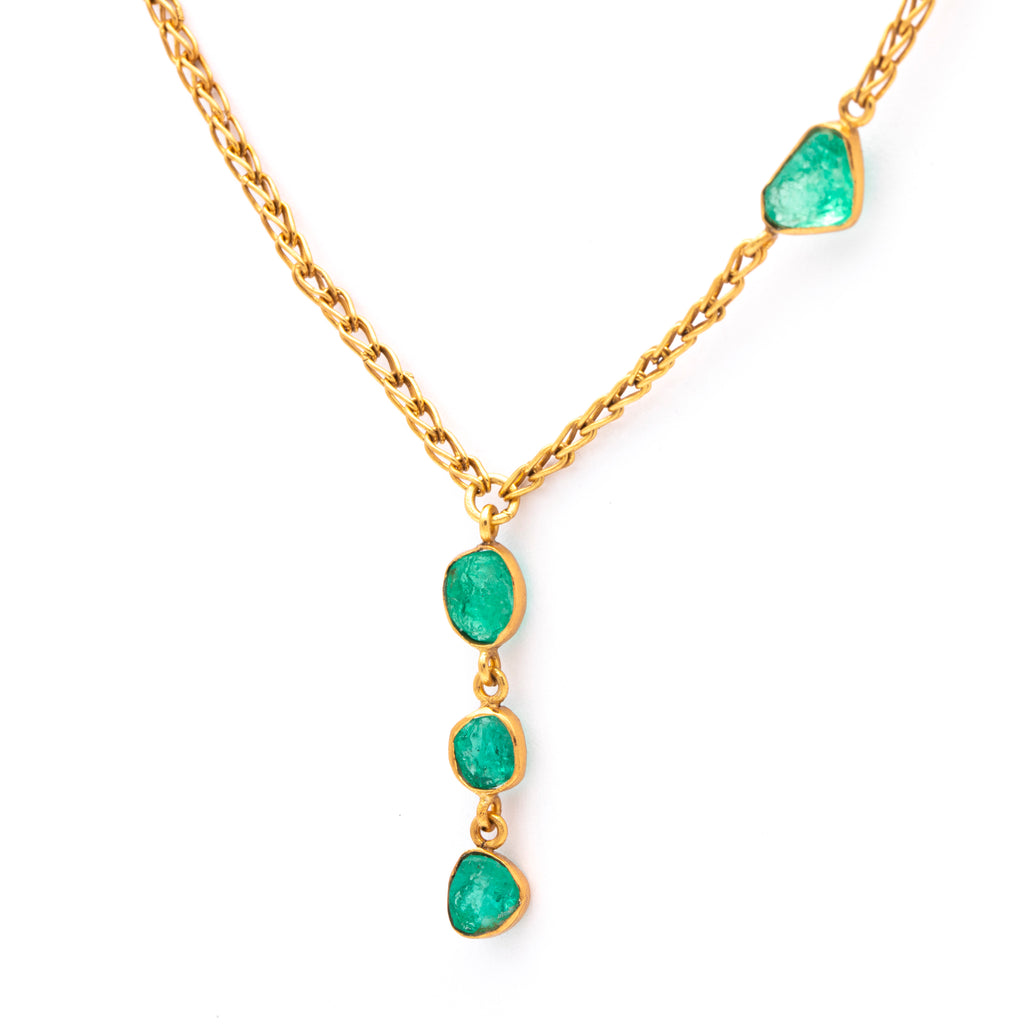 Silver Gold Plated Necklace| Emerald Necklace| Gemstone Necklace| Handmade