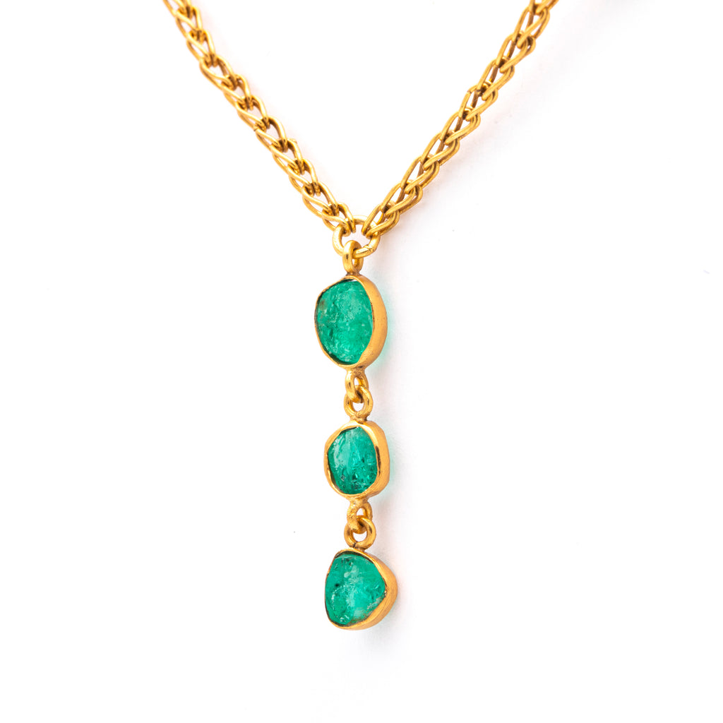 Silver Gold Plated Necklace| Emerald Necklace| Gemstone Necklace| Handmade