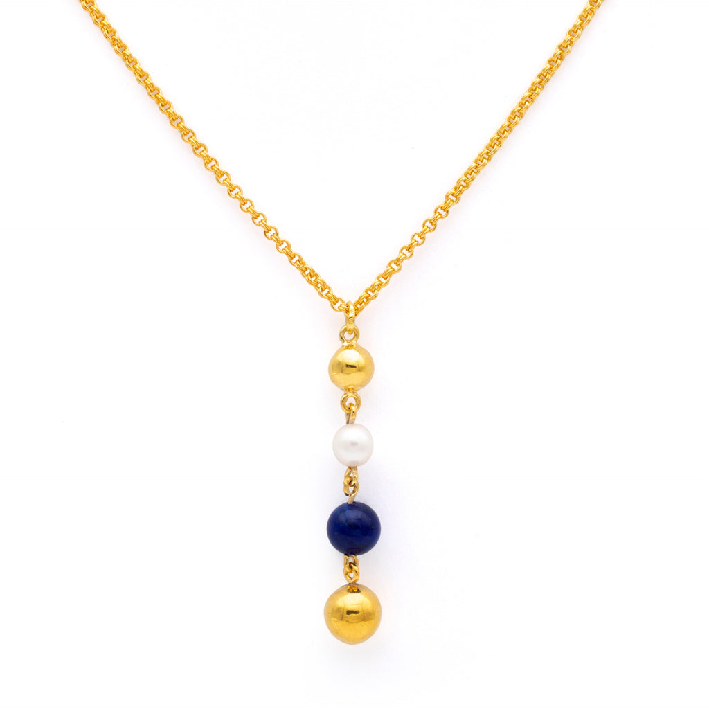 Silver Gold Plated Necklace| Lapis Lazuli Necklace| Pearl Necklace| Gemstone Necklace| Handmade