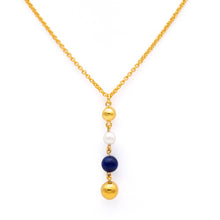 Load image into Gallery viewer, Silver Gold Plated Necklace| Lapis Lazuli Necklace| Pearl Necklace| Gemstone Necklace| Handmade