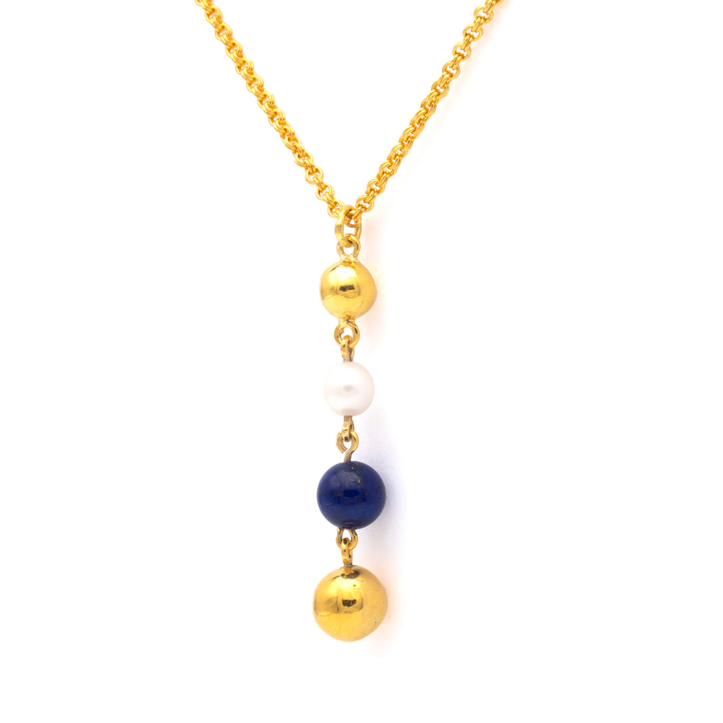 Silver Gold Plated Necklace| Lapis Lazuli Necklace| Pearl Necklace| Gemstone Necklace| Handmade