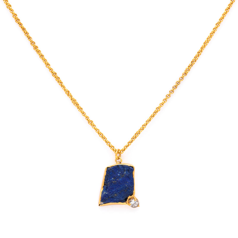 Silver Gold Plated Necklace| Lapis Lazuli Necklace| Gemstone Necklace| Handmade