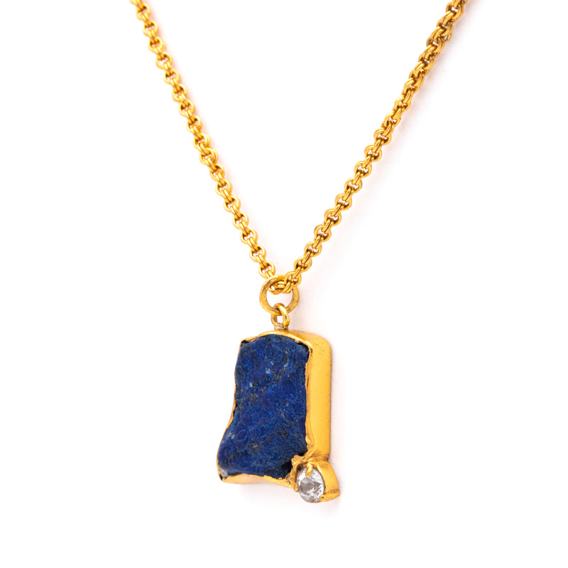 Silver Gold Plated Necklace| Lapis Lazuli Necklace| Gemstone Necklace| Handmade